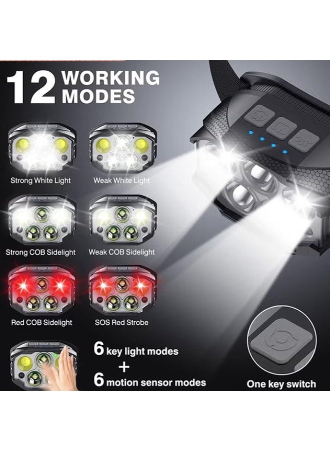 EETU Headlamp Flashlight,Hands-Free Headlamp,1200 Lumen Ultra Head Lamp,5 LED-3XPE+2COB Rechargeable,6+6 Modes Headlight,Hand Sensor,Waterproof Forehead Light For Adults Teens,Outdoor Running Camping Gear - Image 4